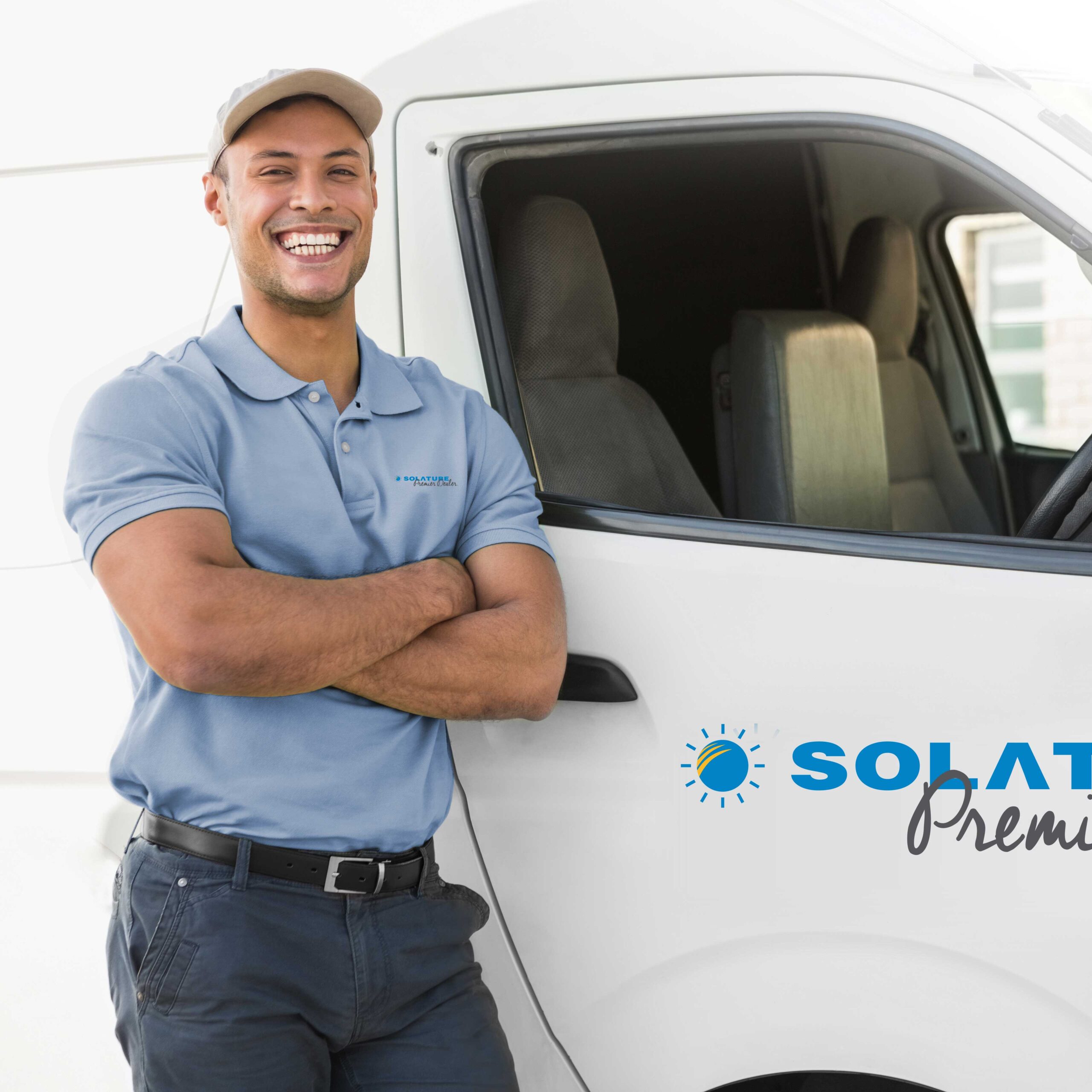 Solatube premier dealer guy smiling next to van